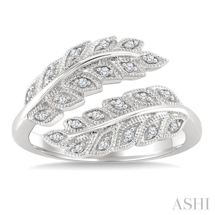 1/10 Ctw Round Cut Diamond Leaf Ring in Sterling Silver