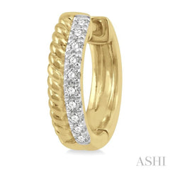 1/10 Ctw Rope Bead & Round Cut Diamond Huggie Petite Earrings in 10K Yellow Gold