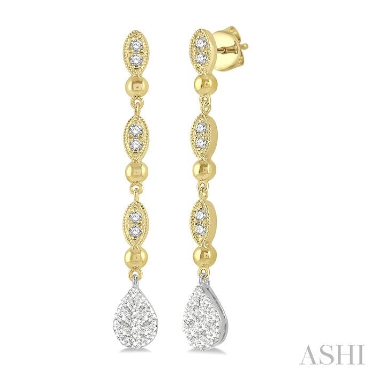 1/2 Ctw Pear & Marquise Lovebright Round Cut Diamond Earrings in 14K Yellow and White Gold