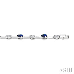 5x3 MM Oval Shape Sapphire and 5/8 Ctw Lovebright Round Cut Diamond Precious Fashion Bracelet in 10K White Gold