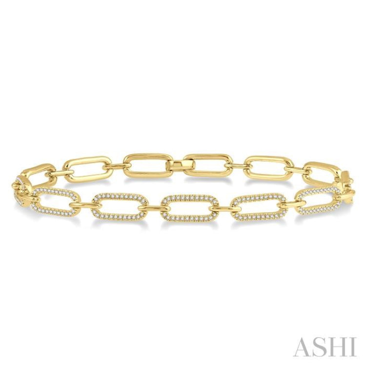 1 Ctw Round Cut Diamond Paperclip Bracelet in 14K Yellow Gold