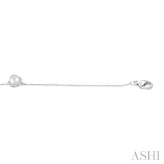 6 MM Round shape Round Shape Cultured Pearl and 1/20 Ctw Round Cut Diamond Petite Halo Bracelet in 10K White Gold