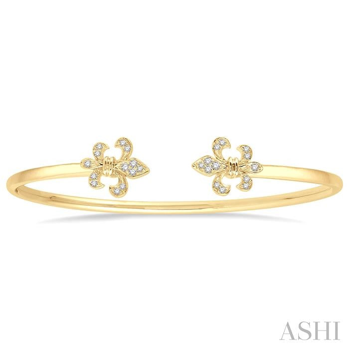 1/5 Ctw Fleur De Lis Round Cut Diamond Open Cuff Bangle in 14K Yellow Gold