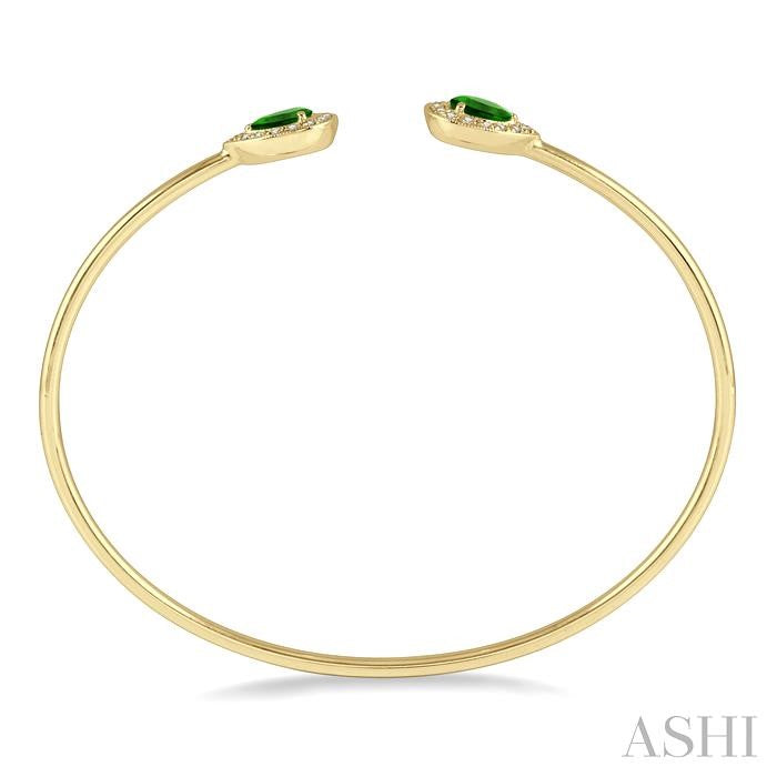 6x4 MM Pear Shape Emerald and 1/5 Ctw Round Cut Diamond Precious Flexi Bangle in 14K Yellow Gold