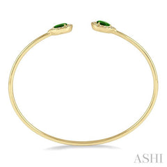 6x4 MM Pear Shape Emerald and 1/5 Ctw Round Cut Diamond Precious Flexi Bangle in 14K Yellow Gold