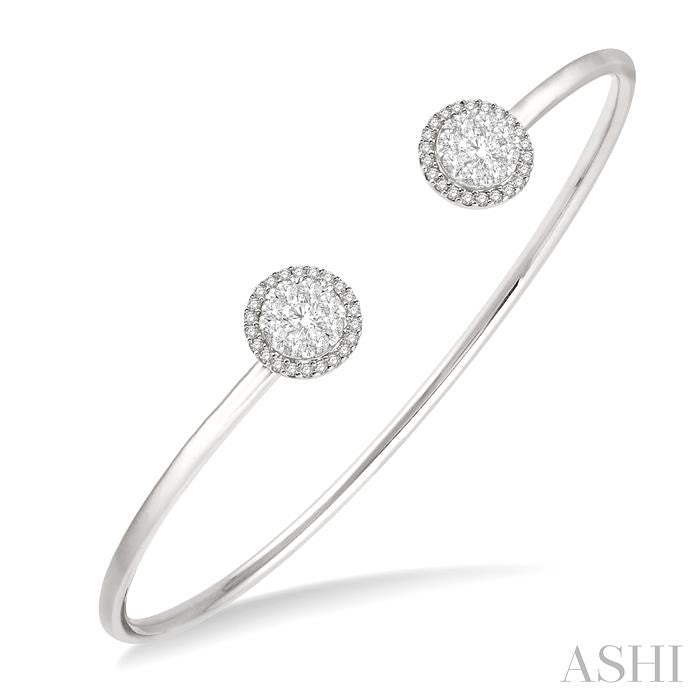 5/8 Ctw Lovebright Open Cuff Round Cut Diamond Stackable Bangle in 14K White Gold