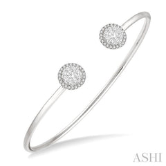 5/8 Ctw Lovebright Open Cuff Round Cut Diamond Stackable Bangle in 14K White Gold