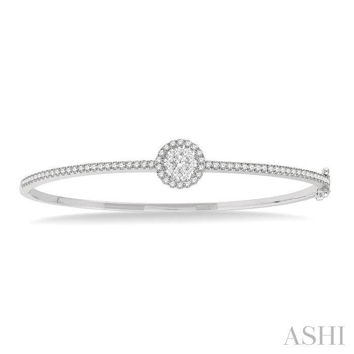 1 Ctw Circular Lovebright Round Cut Diamond Stackable Bangle in 14K White Gold