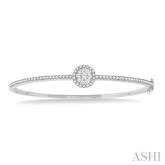 1 Ctw Circular Lovebright Round Cut Diamond Stackable Bangle in 14K White Gold