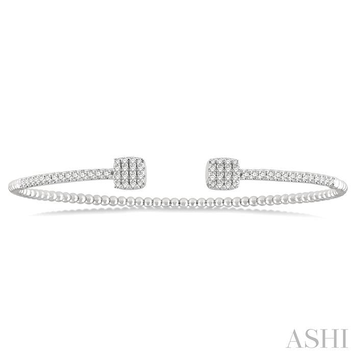 1/2 Ctw Cushion Shape Open-End Round Cut Diamond Stackable Cuff Bangle in 14K White Gold