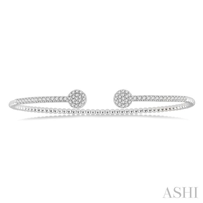 1/2 Ctw Circular Shape Open-End Round Cut Diamond Stackable Cuff Bangle in 14K White Gold