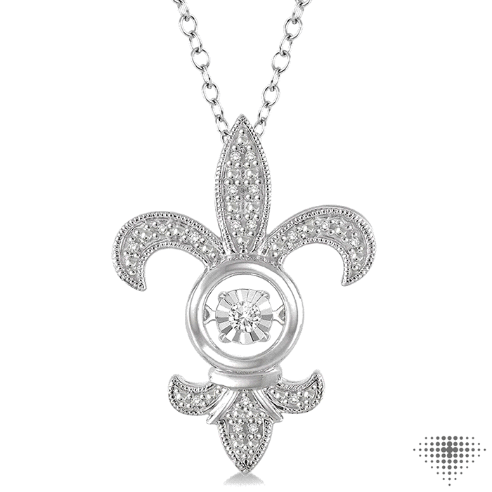1/10 Ctw Round Cut Diamond Fleur De Lis Emotion Pendant in Sterling Silver with Chain