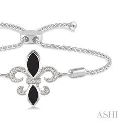 10x5 MM & 8x4 MM Marquise Cut Onyx and 1/20 Ctw Round Diamond Fleur De Lis Sterling Silver Lariat Bracelet