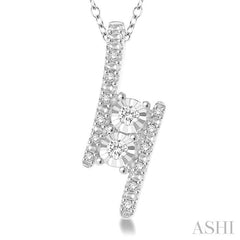 1/10 Ctw Parallel Bars Round Cut Diamond 2Stone Sterling Silver Pendant With Cable Chain