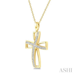 1/50 Ctw Cross Charm Round Cut Diamond Pendant With Chain in Yellow Gold Vermeil