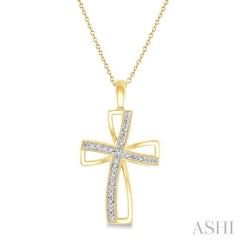 1/50 Ctw Cross Charm Round Cut Diamond Pendant With Chain in Yellow Gold Vermeil