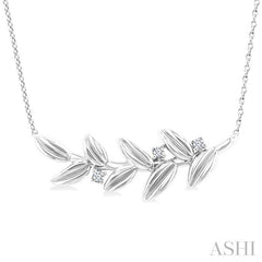 1/20 Ctw Olive Leaf Round Cut Diamond Pendant With Chain in Sterling Silver