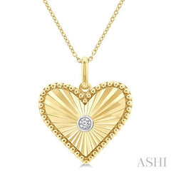 1/20 Ctw Heart Fluted Medallion Round Cut Diamond Pendant With Chain in Yellow Gold Vermeil