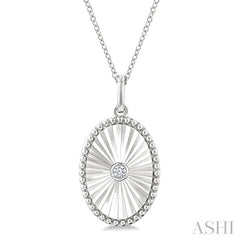 1/20 Ctw Oval fluted medallion Round Cut Diamond Pendant With Chain in Sterling Silver