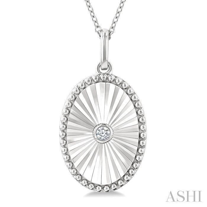 1/20 Ctw Oval fluted medallion Round Cut Diamond Pendant With Chain in Sterling Silver