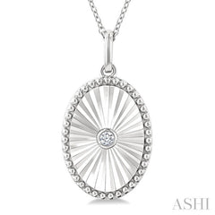 1/20 Ctw Oval fluted medallion Round Cut Diamond Pendant With Chain in Sterling Silver