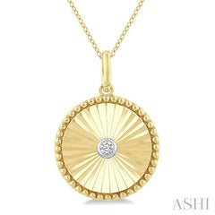 1/20 Ctw Round Fluted Medallion Round Cut Diamond Pendant With Chain in Yellow Gold Vermeil
