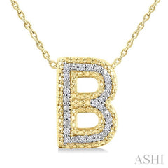 1/20 Ctw Bubble Accent Initial 'B' Round Cut Diamond Fashion Pendant With Chain in Yellow Gold Vermeil