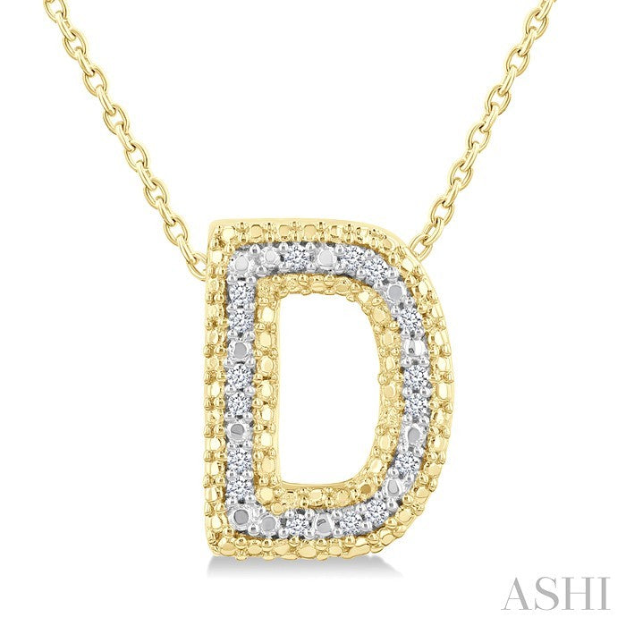 1/20 Ctw Bubble Accent Initial 'D' Round Cut Diamond Fashion Pendant With Chain in Yellow Gold Vermeil