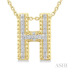 1/20 Ctw Bubble Accent Initial 'H' Round Cut Diamond Fashion Pendant With Chain in Yellow Gold Vermeil