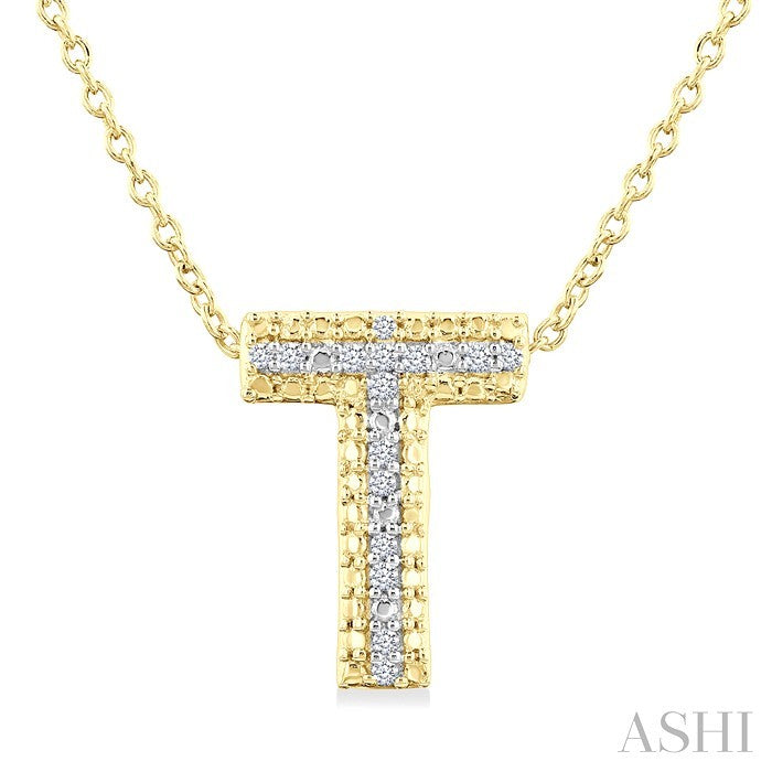 1/20 Ctw Bubble Accent Initial 'T' Round Cut Diamond Fashion Pendant With Chain in Yellow Gold Vermeil