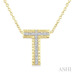 1/20 Ctw Bubble Accent Initial 'T' Round Cut Diamond Fashion Pendant With Chain in Yellow Gold Vermeil