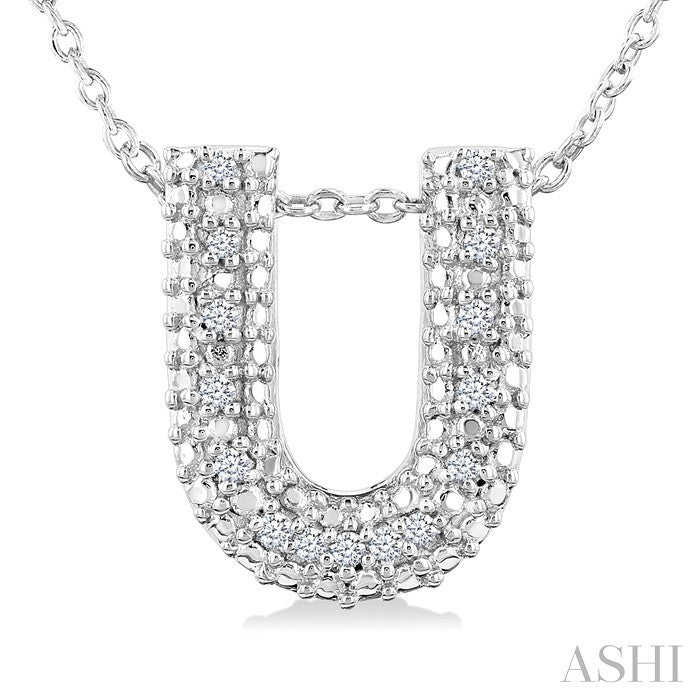 1/20 Ctw Bubble Accent Initial 'U' Round Cut Diamond Fashion Pendant With Chain in Sterling Silver