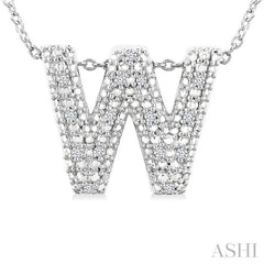 1/20 Ctw Bubble Accent Initial 'W' Round Cut Diamond Fashion Pendant With Chain in Sterling Silver