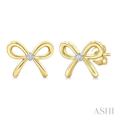 1/50 Ctw Bow Round Cut Diamond Fashion Earrings in Yellow Gold Vermeil