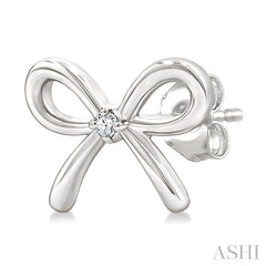 1/50 Ctw Bow Round Cut Diamond Fashion Earrings in Sterling Silver
