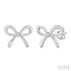 1/50 Ctw Bow Round Cut Diamond Fashion Earrings in Sterling Silver