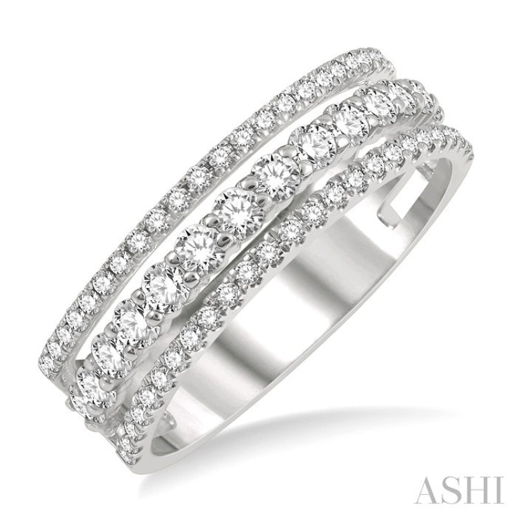 3/4 Ctw Split Triple Band Round Cut Diamond Fashion Band in 14K White Gold