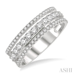 3/4 Ctw Split Triple Band Round Cut Diamond Fashion Band in 14K White Gold