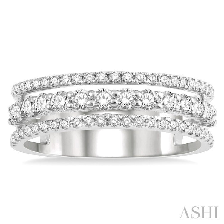 3/4 Ctw Split Triple Band Round Cut Diamond Fashion Band in 14K White Gold