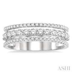 3/4 Ctw Split Triple Band Round Cut Diamond Fashion Band in 14K White Gold