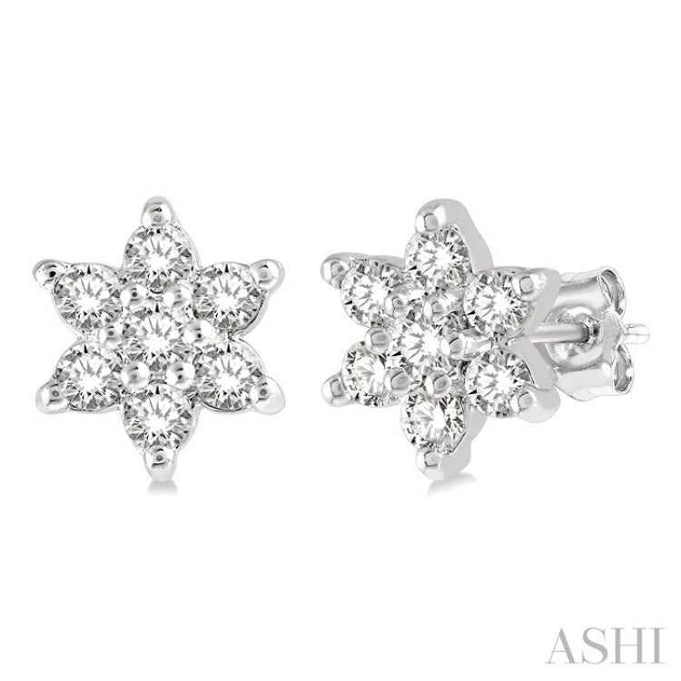 1/6 Ctw Floral Round Cut Diamond Petite Fashion Earring in 10K White Gold