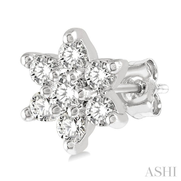 1/6 Ctw Floral Round Cut Diamond Petite Fashion Earring in 10K White Gold
