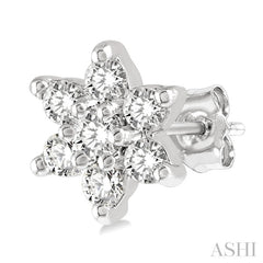 1/6 Ctw Floral Round Cut Diamond Petite Fashion Earring in 10K White Gold