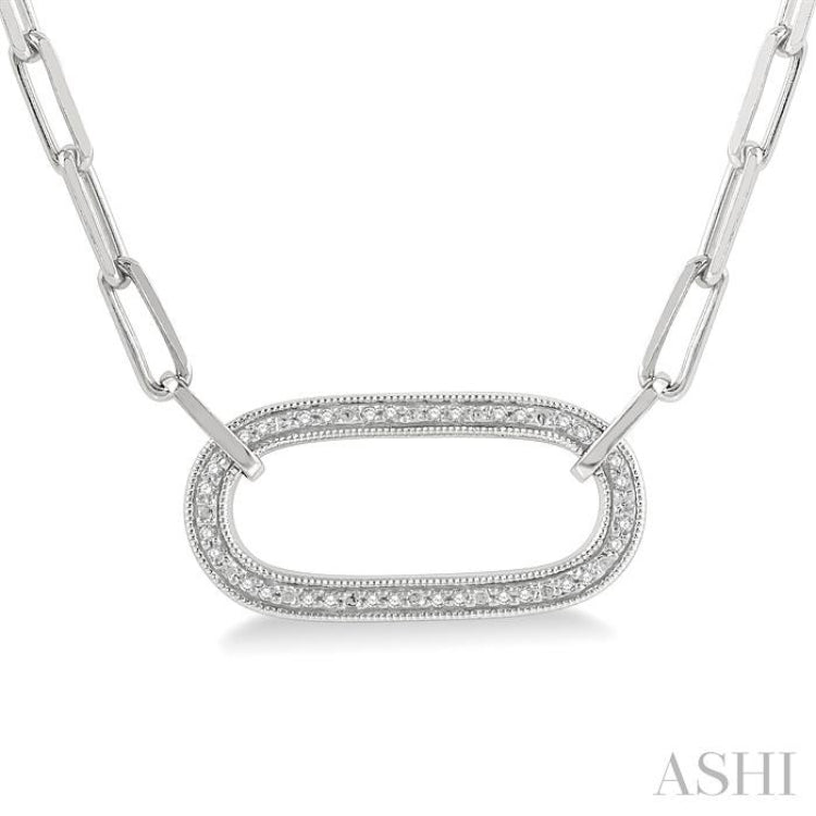 1/10 Ctw Round Cut Diamond Paperclip Pendant With Chain in Sterling Silver