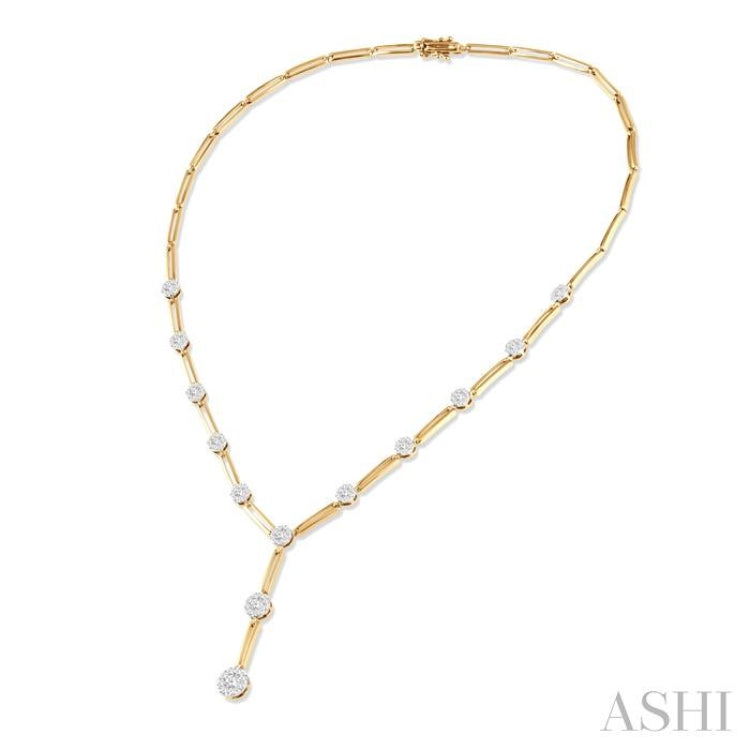 2 Ctw Lovebright Round Cut Diamond Elongated Link Necklace in 14K Yellow and White Gold