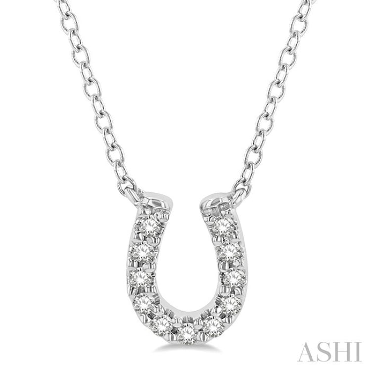 1/10 Ctw Horseshoe Charm Round Cut Diamond Petite Fashion Pendant With Chain in 10K White Gold