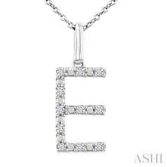 1/10 Ctw Initial 'E' Round Cut Diamond Fashion Pendant With Chain in Sterling Silver