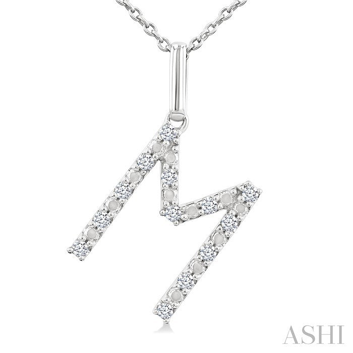 1/10 Ctw Initial 'M' Round Cut Diamond Fashion Pendant With Chain in Sterling Silver