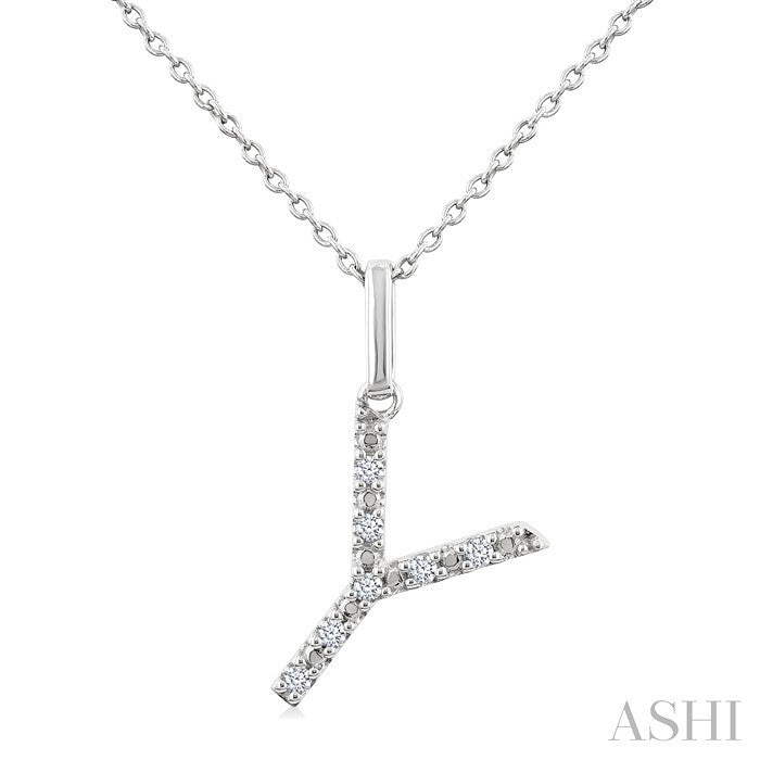 1/20 Ctw Initial 'Y' Round Cut Diamond Fashion Pendant With Chain in Sterling Silver
