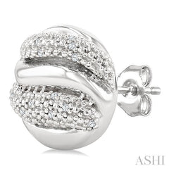 1/10 Ctw Bold Twisted Rib Round Cut Diamond Bold Fashion Stud Earring in Sterling Silver